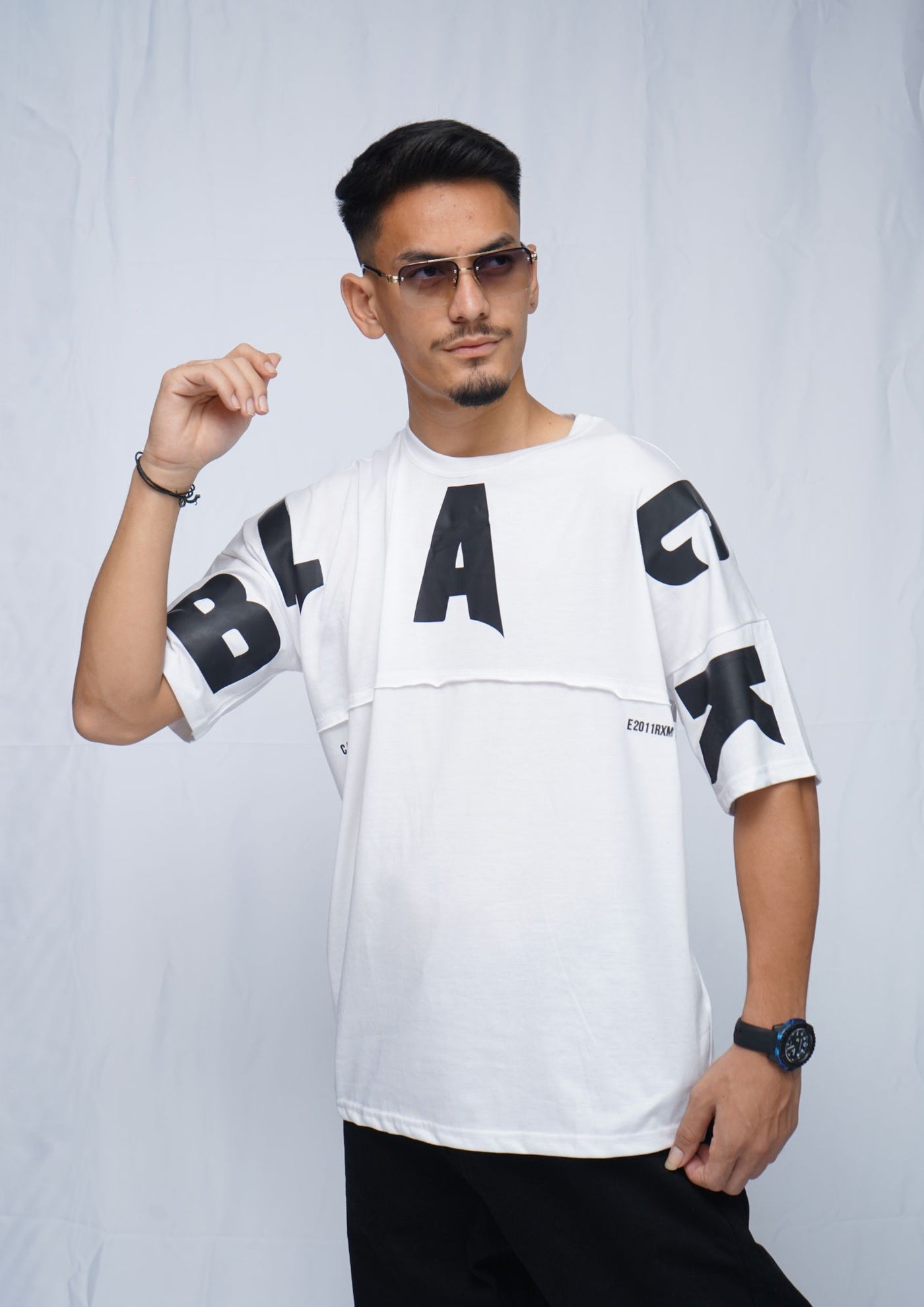 Drop shoulder black printed oversized t shirts