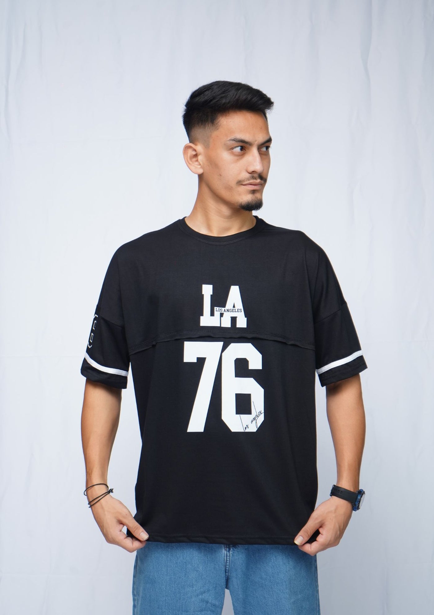 LA 76 black oversized t shirts drop shoulder