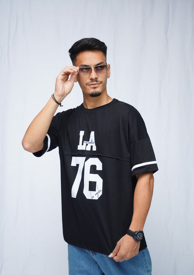 LA 76 black oversized t shirts drop shoulder